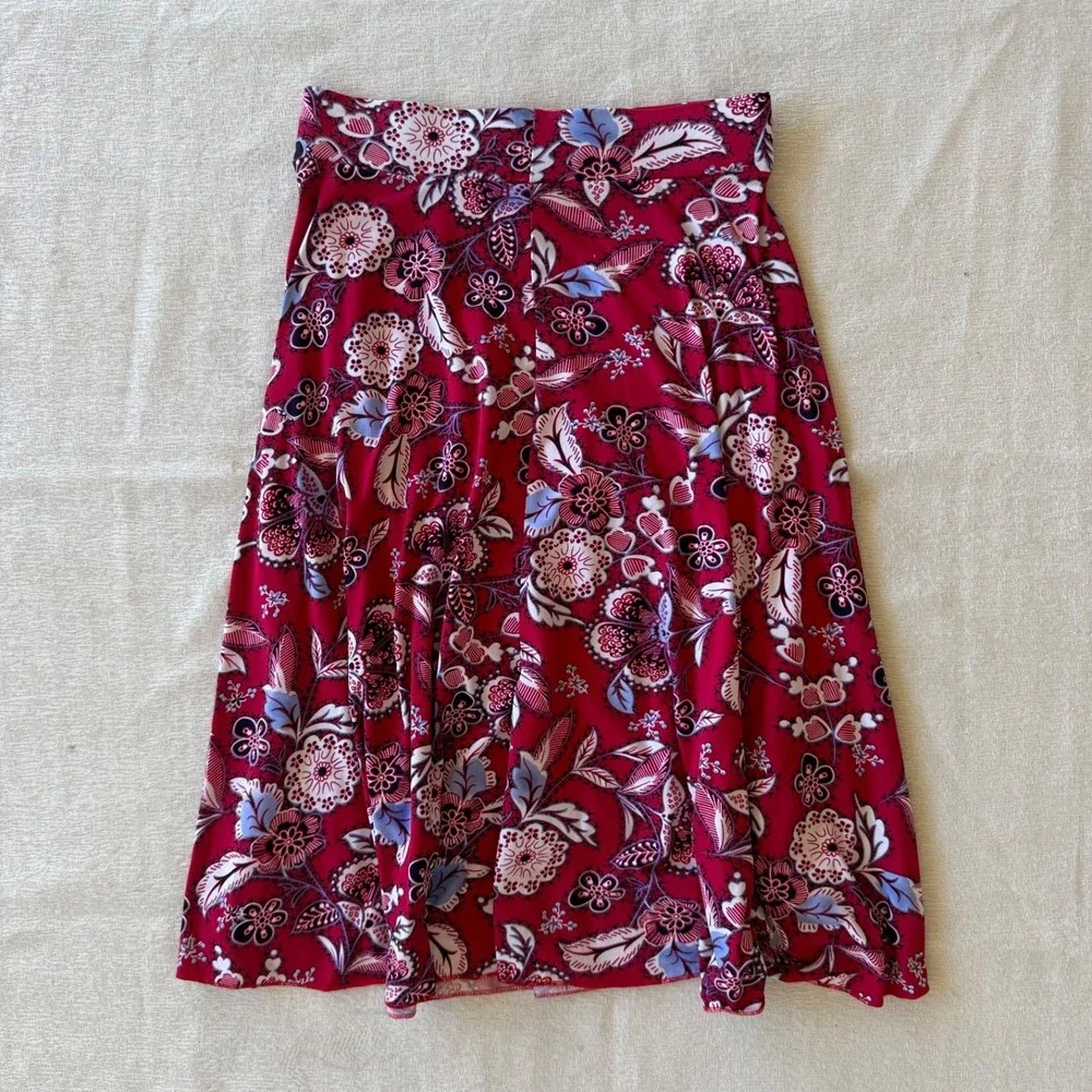 Emily Stacy Red Floral Skirt Size Small Flowy A-Line Boho Y2K Womens - Picture 7 of 7